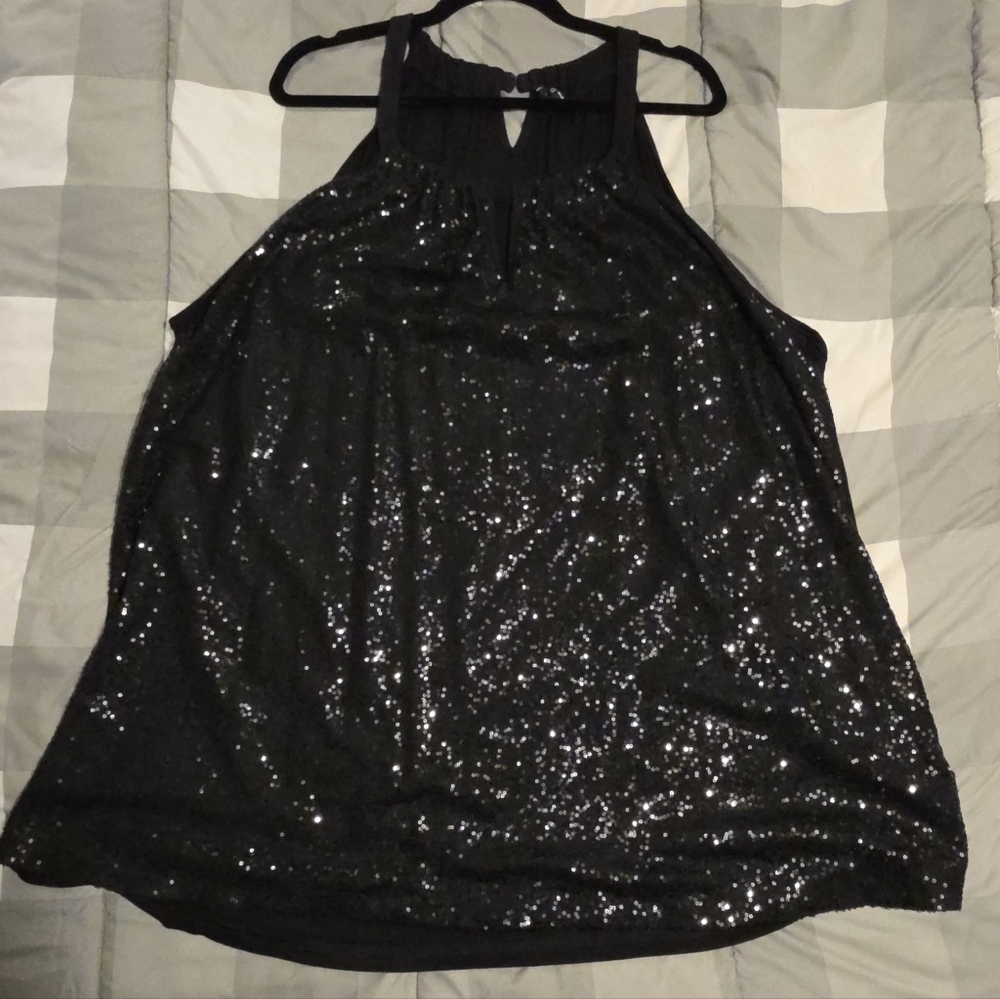3X Black Sequin Halter Top